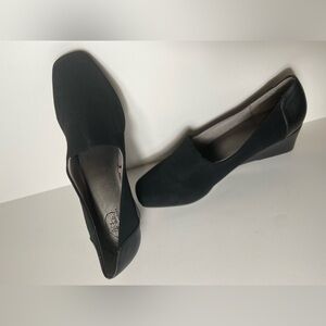 Life Stride~Comfort~Black Faux Suede & Leather~Square Toe~Wedge Loafer~Size 10W